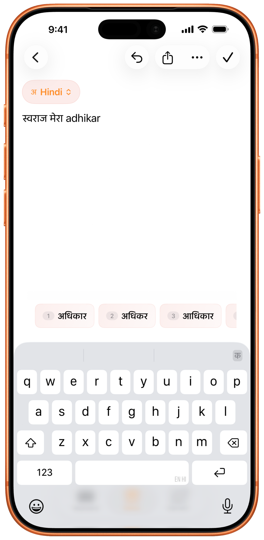 Notes app with live transliteration
